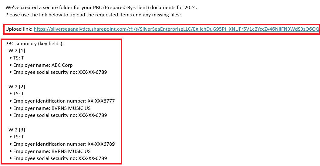 Client Document Request list