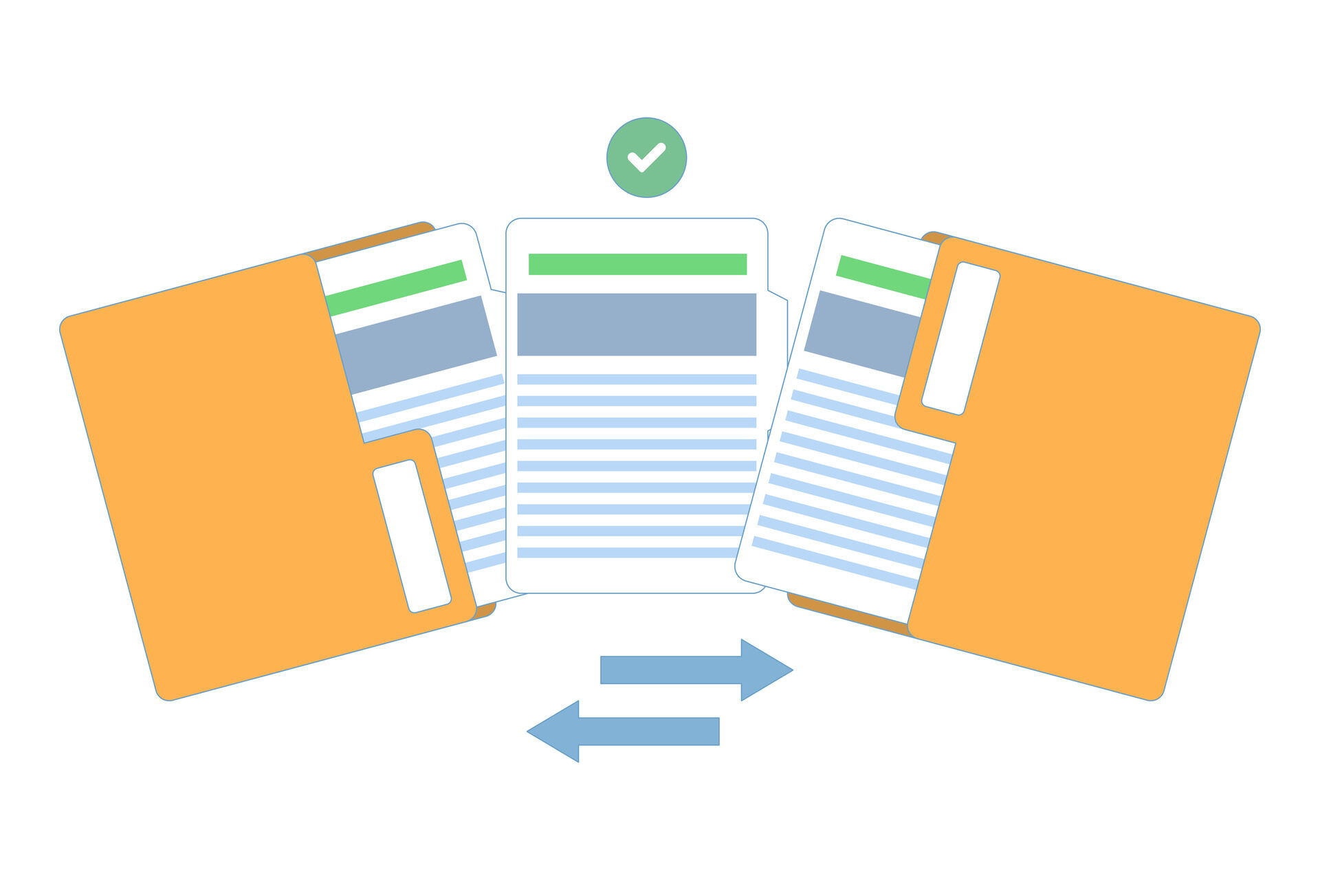 Graphic showing a successful, validated document migration transfer.