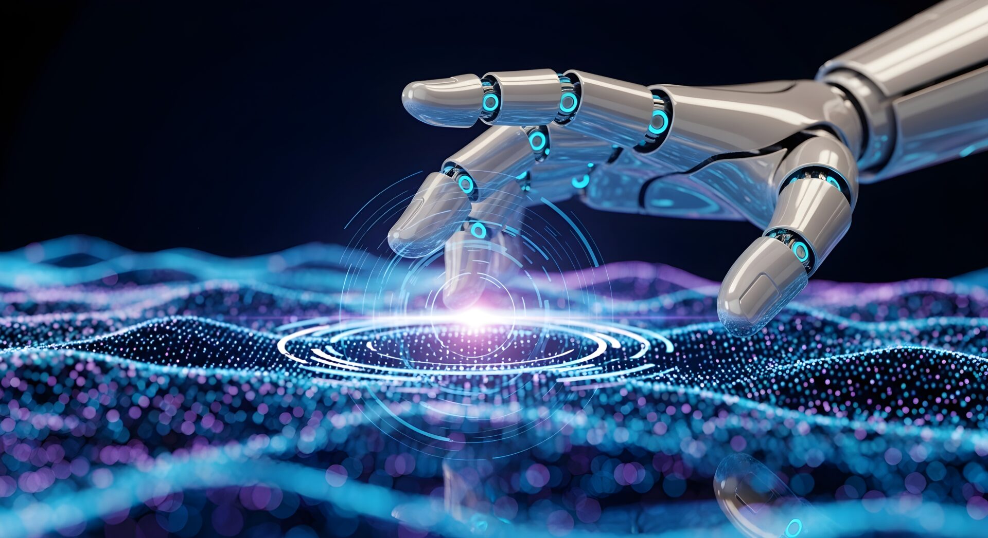 Robotic hand interfacing with data stream, representing AI-powered Drake tax automation technology.